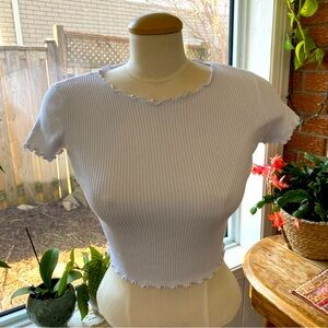 Brandy Melville White Lettuce Trim Cropped Tee Basic Preppy